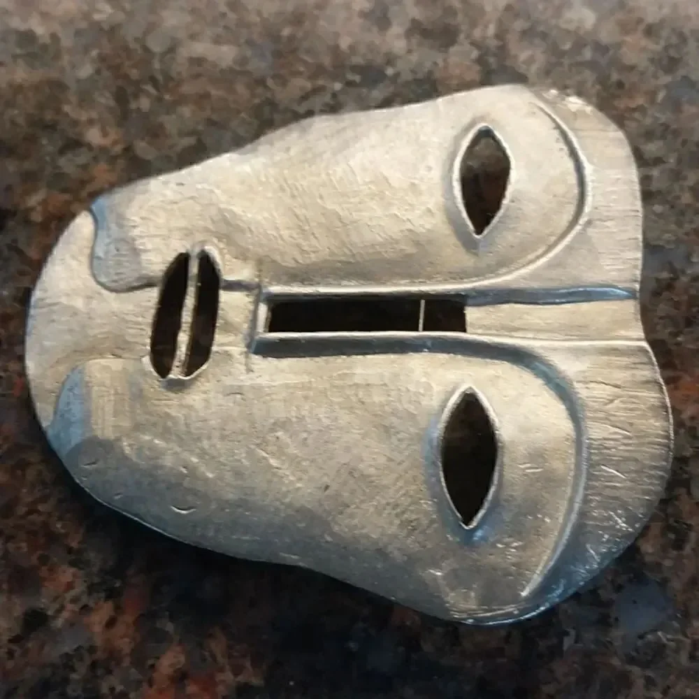 Maxine Denker 1980's Aztec Modernist Mask Brooch...EUC